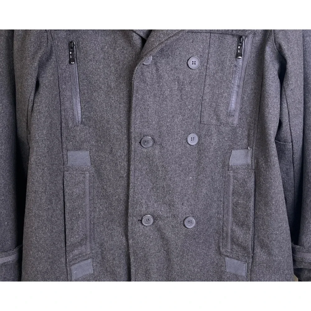 Whispering Smith‎ Gray Lined Double Breasted Heavy Wool Blend Coat Large Read